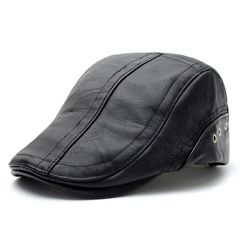 Leather Golf Beret Cap Adjustable Hats Men Flat Cabbie Newsboy