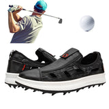 Golf Shoes for Men Leather Outdoor Spikeless Sandal Black Anti Slip Breathable