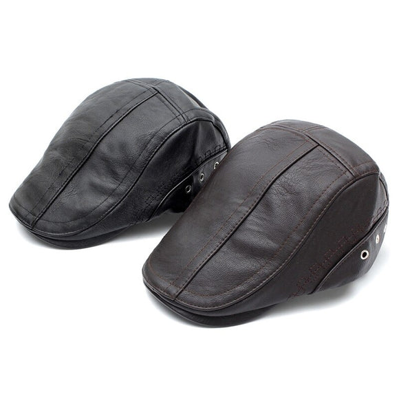 Leather Golf Beret Cap Adjustable Hats Men  Flat Cabbie Newsboy