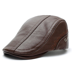 Leather Golf Beret Cap Adjustable Hats Men  Flat Cabbie Newsboy