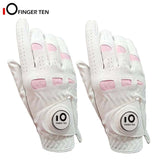 2 Pack Cabretta Leather White Soft Women Golf Gloves with Ball Marker Left or Right Hand