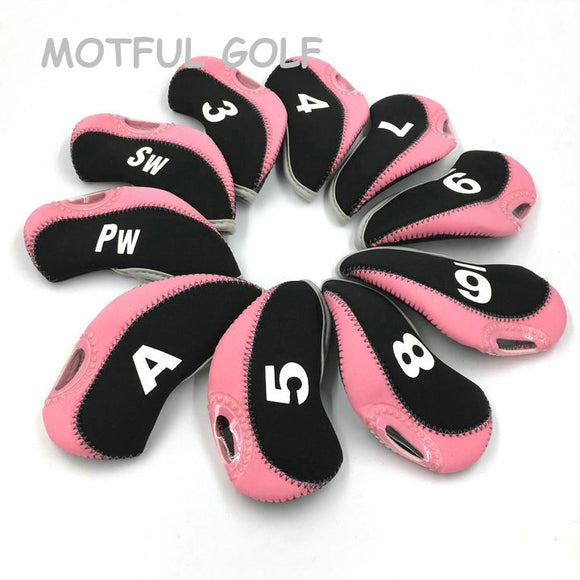 Neoprene Head covers irons set two tones 10pcs/pack Pink color numbers printed covers