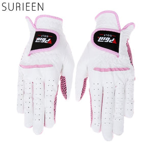 SURIEEN 1 pair Cabretta Leather Women Golf Gloves Breathable Soft Sport Gloves Non-Slip