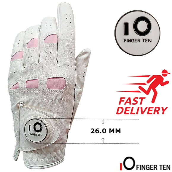 Ladies Golf Gloves PU Leather with Ball Marker Left Hand Right Rh Lh  Fit XS S M L XL