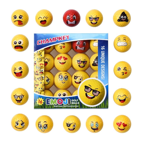 Champkey Deluxe Emoji Golf Balls Set of 16, Premium Dual-Layer